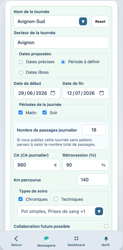 Aperçu de la fiche profil remplaçant de l'application IDHELP