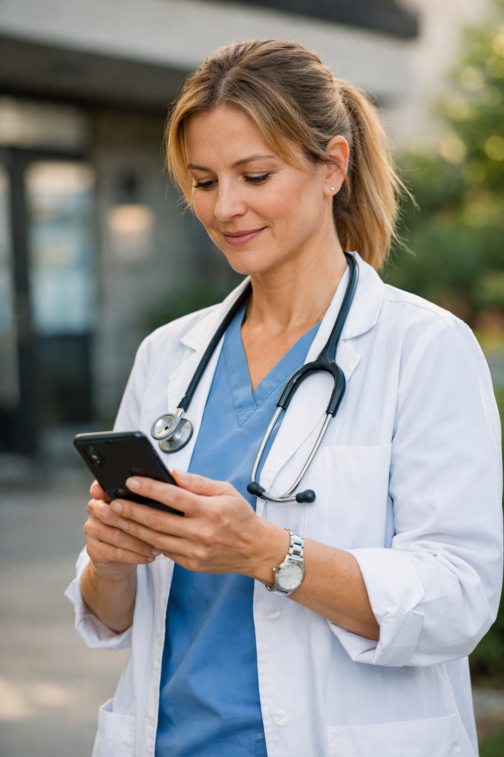 Deux professionnels de santé en échange avec aperçu de l'application IDHELP